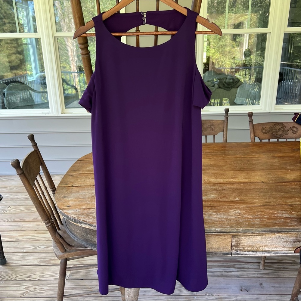 Lauren Ralph Lauren Shift Dress Women’s Purple Cold Shoulder Back Cutout Sz 14